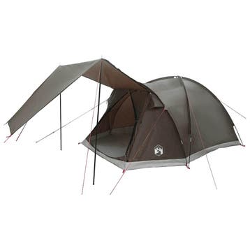 vidaXL Huisje Tent met dak Bruin grijs 4-persoons Polyester, Caravanes & Camping, Tentes, Verzenden