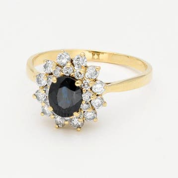Bague - 18 carats Or jaune Saphir - Diamant, Bijoux, Sacs & Beauté
