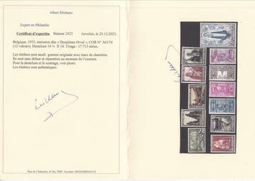 België 1933 - Orval - OBP : 363/374 met fotocertificaat, Postzegels en Munten, Postzegels | Europa | België, Gestempeld