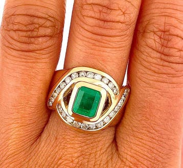 Bague - 18 carats Or jaune Émeraude - Diamant, Nieuw