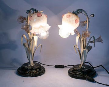 Tafellamp (2) - geblazen glas - metaal - marmer -