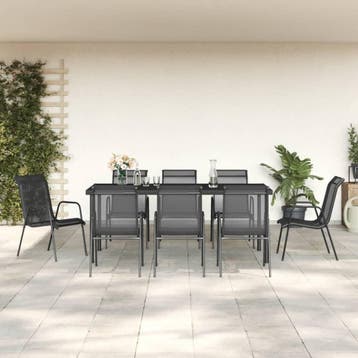 vidaXL 9-delige Tuinset textileen en staal zwart, Verzenden, Tuinset