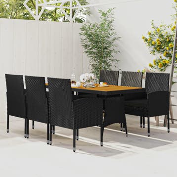 vidaXL 7-delige Tuinset poly rattan zwart, Verzenden, Tuinset