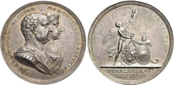 Ar-medaille 1795 Bayern Karl Theodor 1777-1799, Timbres & Monnaies, Pièces & Médailles, Envoi