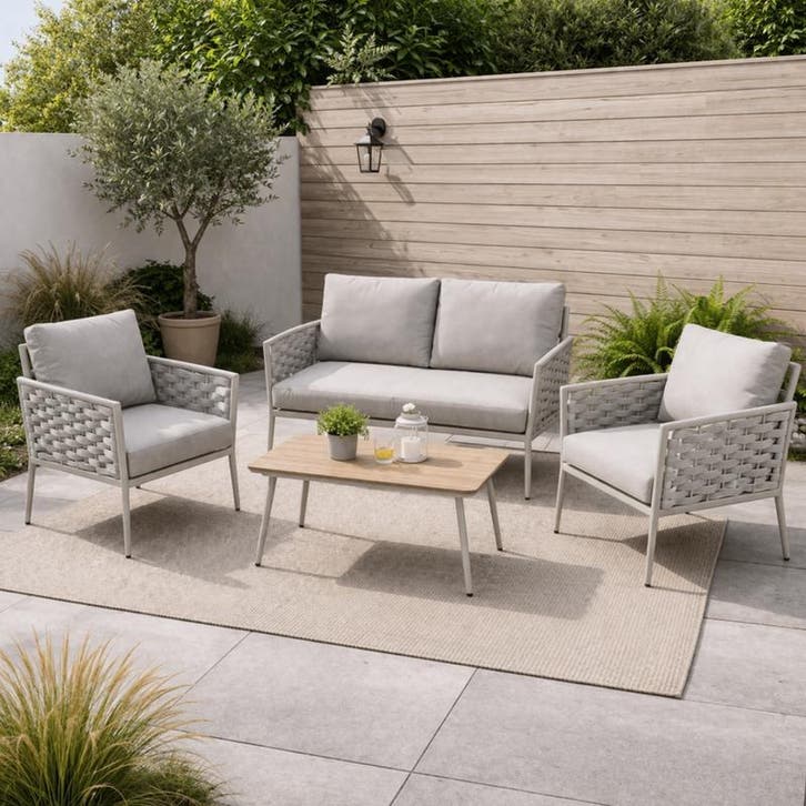 Salon de jardin 4 pièces - gris - 1 banc pour 2 personnes +, Tuin en Terras, Tuinsets en Loungesets, Verzenden