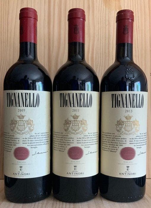 2009 , 2011, 2013 Marchesi Tignanello - Toscane - 3 Flessen, Verzamelen, Wijnen
