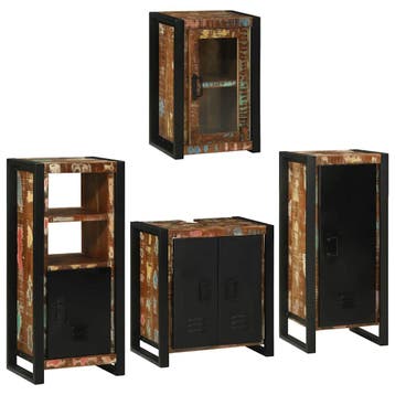vidaXL Badkamermeubel Set 4 pcs Multikleur Massief, Huis en Inrichting, Badkamer | Badkamermeubels, Verzenden, Nieuw