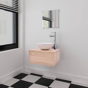 vidaXL 3-delige Badkamermeubelset met wastafel beige, Verzenden, Nieuw
