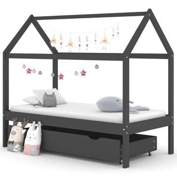 vidaXL Kinderbedframe met lade grenenhout donkergrijs 80x160, Verzenden, Nieuw