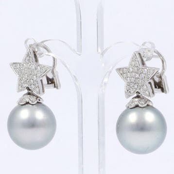 Oorbellen - 18 karaat Witgoud Diamant (Natuurlijk) - Parel, Nieuw