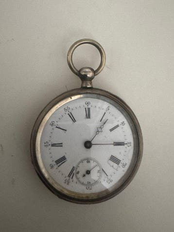 Vintage Silver Key-Wind Pocket Watch (0.800 Silver, Cylinder, Nieuw