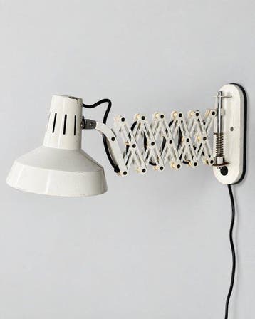 Vintage industriële schaarlamp / harmonica wandlamp – wit