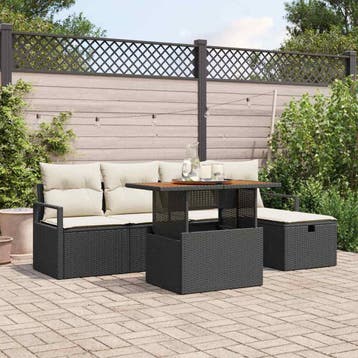 vidaXL Tuinbank Set 6 st Zwart poly rattan, Verzenden, Nieuw