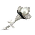 Broche - 18 carats Or blanc, Broche fleur exclusive en or