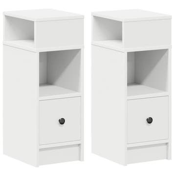 Nachtkastjes 2 st, wit - Slimme opbergruimte met lade en..., Huis en Inrichting, Minder dan 45 cm, Verzenden, 55 tot 70 cm, Zo goed als nieuw