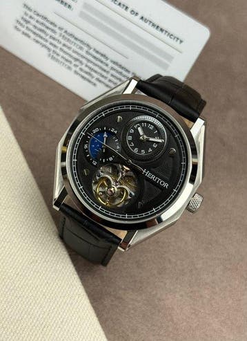 Heritor - Antoni Automatic Open Heart - Silver/Black/Black -, Nieuw