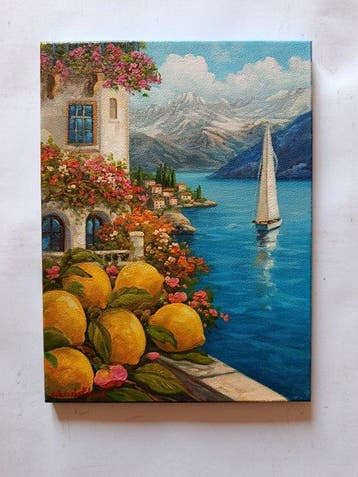 Gabriele Fabris (1958) - Borgo sul Lago con limoni