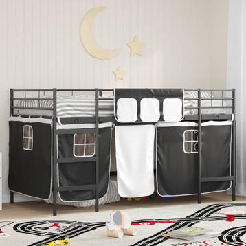 vidaXL Bunkbed voor kinderen met gordijnen Zwart 107 x 203, Verzenden, Nieuw
