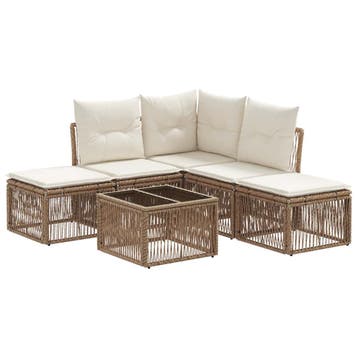 vidaXL Tuinbank Set 6 pcs Beige poly rattan, Tuin en Terras, Tuinsets en Loungesets, Verzenden, Nieuw
