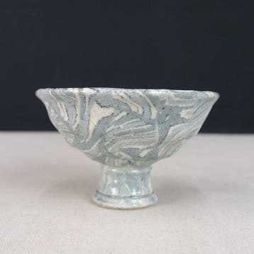 Japanese Mino Ware Neriage High Footed Sake Cup Sakazuki by