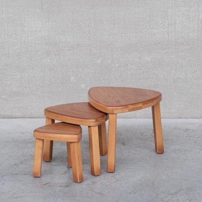 Set bijzettafels - Eik - Drie bijzettafeltjes, Antiquités & Art, Art | Objets design