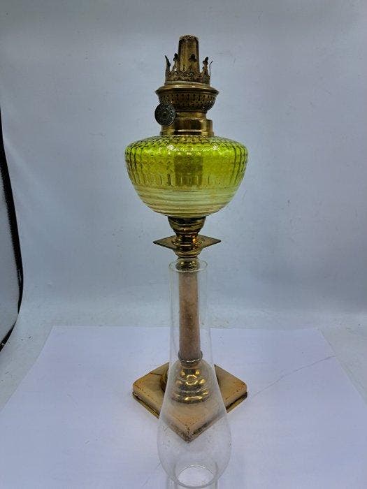Olielamp - Staande Lamp - Marmer, Messing, Glas - Tafel, Antiek en Kunst, Antiek | Overige Antiek