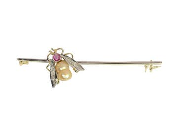 Broche - 18 karaat Geel goud, Witgoud - Diamant - Vintage, Bijoux, Sacs & Beauté
