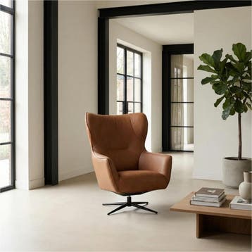 Leren draaifauteuil Leaf - Rancho Cognac (cognac) -, Eigentijds, Klassiek, Modern, Romantisch, Vintage, Nieuw, Ophalen of Verzenden