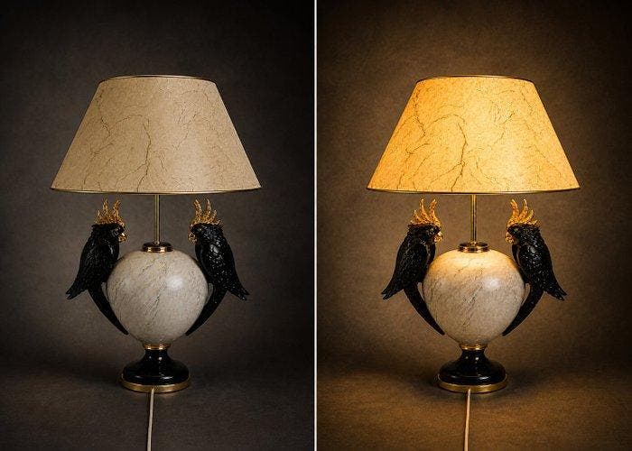 paridom - Tafellamp met beeldje - Karton - Hollywood Luxus, Antiek en Kunst, Antiek | Verlichting