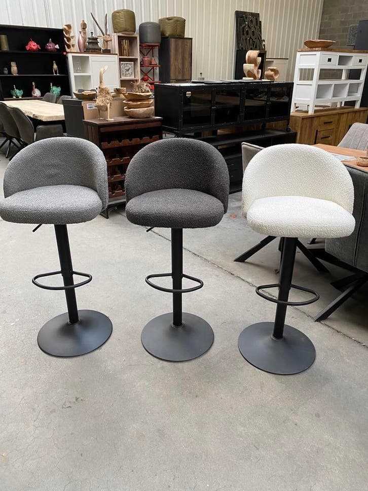 Arda barstoel verstelbar, bouclé stof (nieuw, outlet), Huis en Inrichting, Stoelen, Nieuw, Metaal, Stof