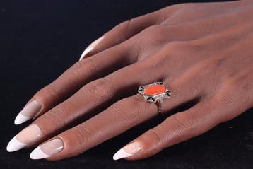Ring - 18 karaat Geel goud, Witgoud - Diamant - Coral, ca., Nieuw