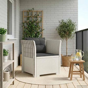 vidaXL Eén-zits Fauteuil met Kussens Rieten Look PP Wit, Verzenden, Nieuw