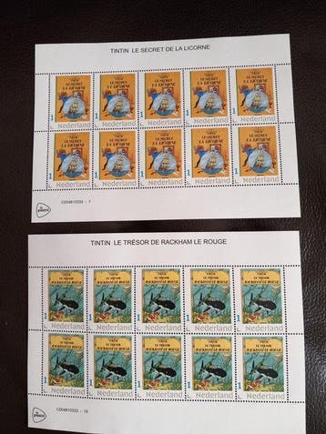 2 Planches de timbres - Le Secret de la Licorne + Le Trésor, Livres