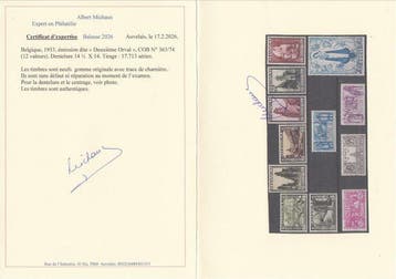 België 1933 - Orval - OBP : 363/374 met fotocertificaat