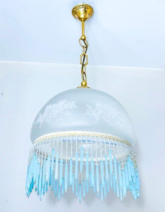 Plafondlamp - Glas, Messing, Antiek en Kunst, Curiosa en Brocante