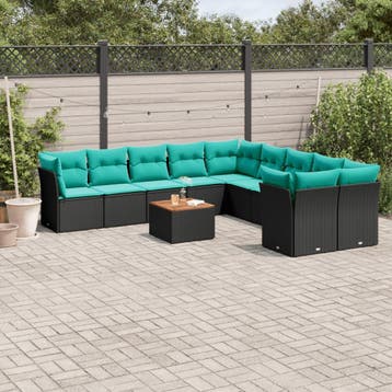 vidaXL 11-delige Loungeset met kussens poly rattan zwart, Verzenden, Loungeset