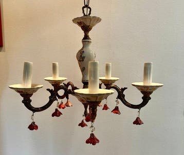 Plafondlamp - Porselein, Brons - Bohemien chic