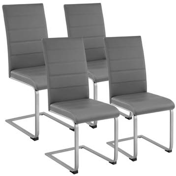 tectake Sledestoelen, kunstleer - grijs, Set van 4, Verzenden, Nieuw