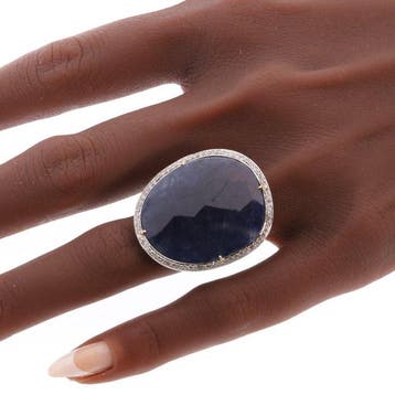 Ring - 14 karaat Geel goud, Witgoud - 21.07ct. tw. Saffier -