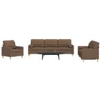 vidaXL 3-delige Loungeset met sierkussens stof bruin, Verzenden, Nieuw