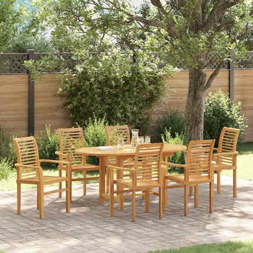 vidaXL Tuin Eettafel Set 7 st Bruin Massief Teakhout, Verzenden, Nieuw