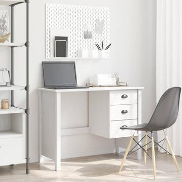 vidaXL Bureau met lades HILL Wit 100 x 45 x 74 cm Massief, Verzenden, Nieuw