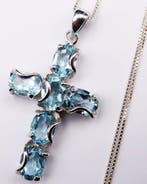 Topaas - Zilver, Ketting Croix de Haute Magie en Topaas