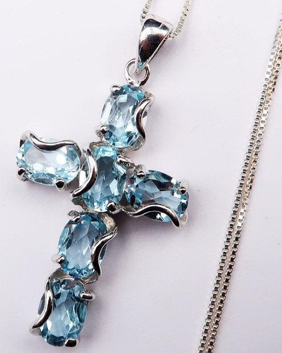Topaas - Zilver, Ketting Croix de Haute Magie en Topaas, Antiquités & Art, Antiquités | Livres & Manuscrits