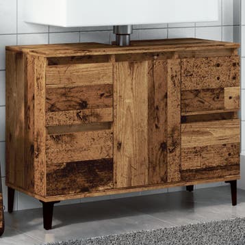 vidaXL Wastafelkast 80x33x60 cm bewerkt hout oud houtkleurig, Verzenden