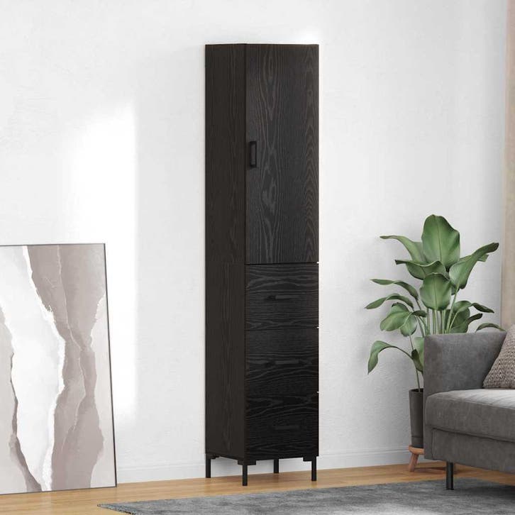vidaXL Highboard met lade Zwart Eiken 34,5 x 34 x 180 cm, Maison & Meubles, Armoires | Dressoirs, Envoi