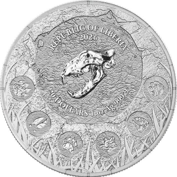 Liberia. 5 Dollars 2026 - Megafauna - Cave Lion Ag999.9 1 oz, Timbres & Monnaies, Monnaies | Europe | Monnaies non-euro
