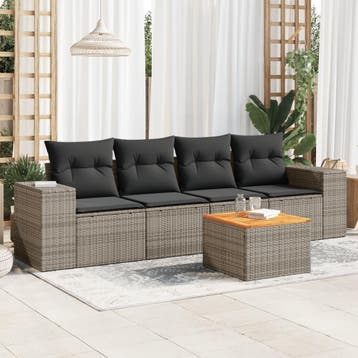 vidaXL 5-delige Loungeset met kussens poly rattan grijs, Verzenden, Nieuw, Loungeset