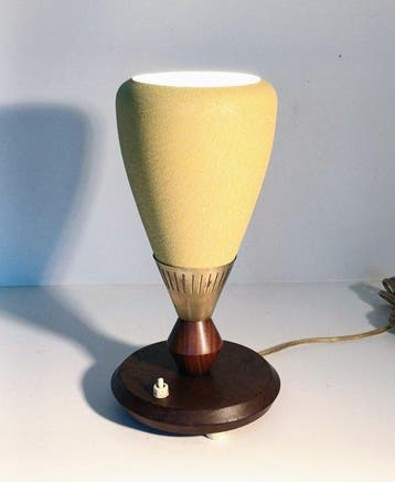 Tafellamp - Hout, Messing, Aluminium - raket lamp, Antiquités & Art, Antiquités | Éclairage