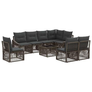 vidaXL Tuinbank Set 9 pcs Grijs poly rattan, Verzenden, Nieuw